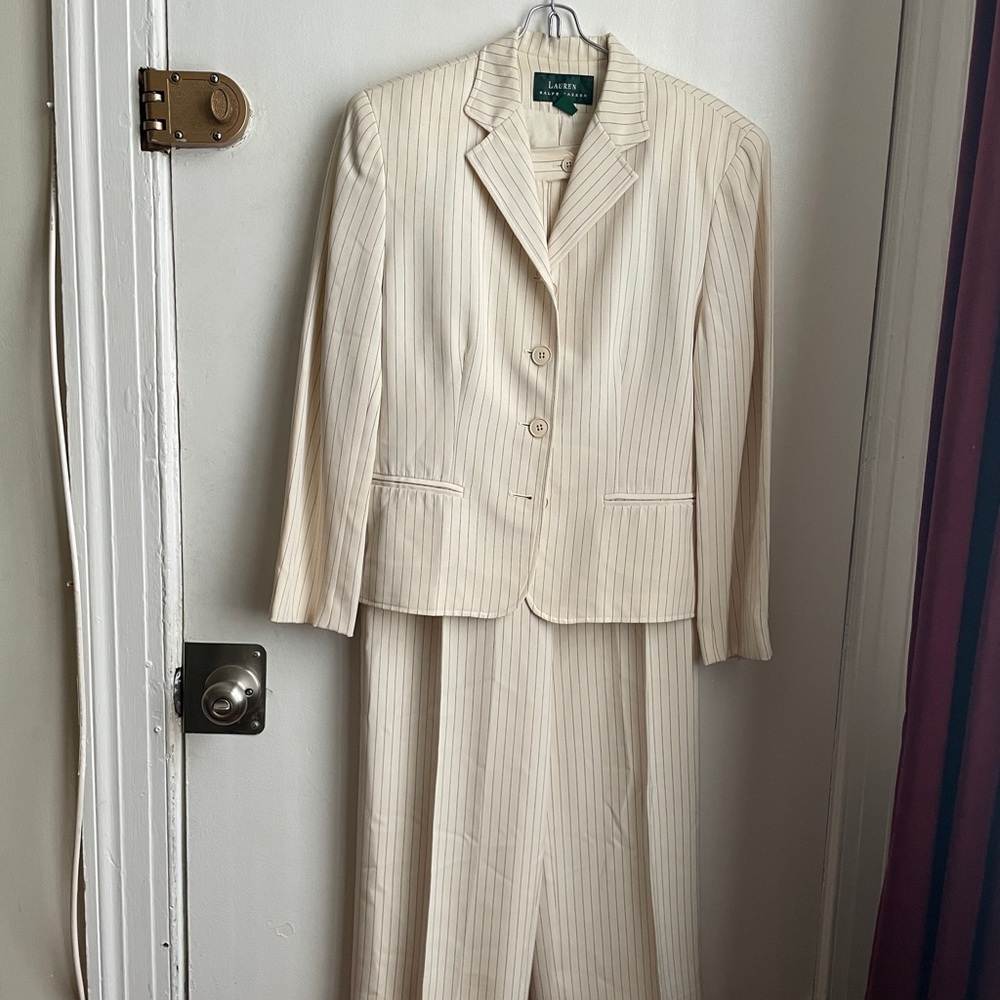 Cream pinstripe silk Lauren Ralph Lauren suit